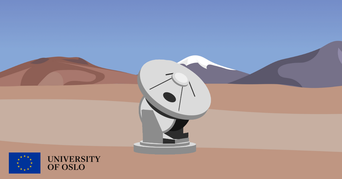 illustration of the Chilean desert with the AtLAST dish in the middle