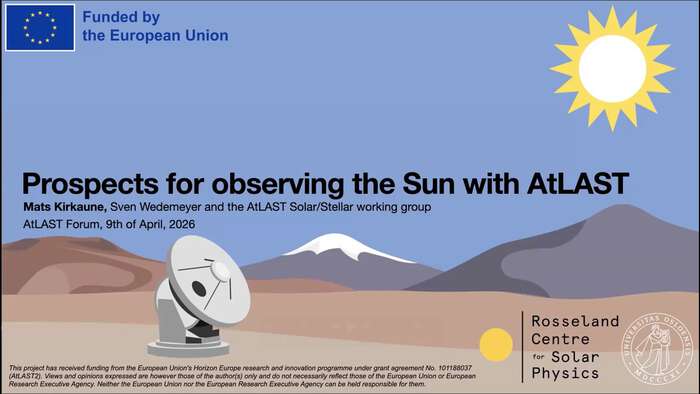 illustration of the chilean landscape with mountains, blue sky, the sun and the AtLAST antenna 